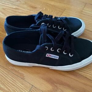 Superga Black Canvas Sneakers with White Soles